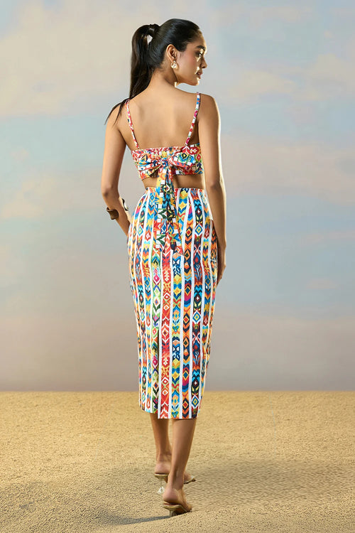 Ikat Stripe Back Tie Bandeau And Skirt Set