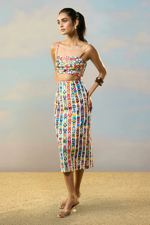 Ikat Stripe Back Tie Bandeau And Skirt Set