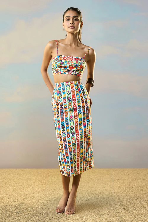 Ikat Stripe Back Tie Bandeau And Skirt Set