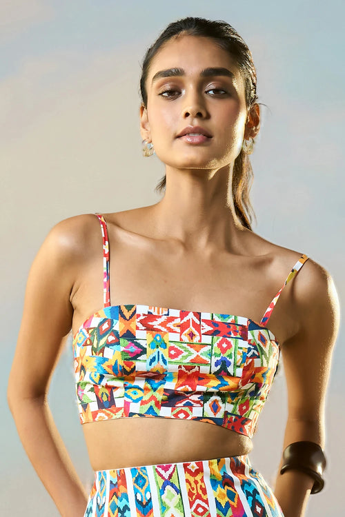 Ikat Stripe Back Tie Bandeau And Skirt Set