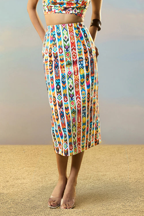Ikat Stripe Print Skirt