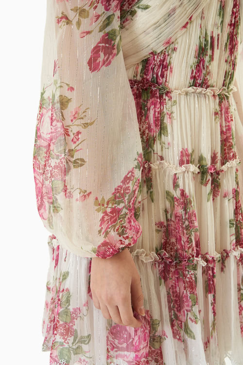 Rose Printed Off-Shoulder Short Dress