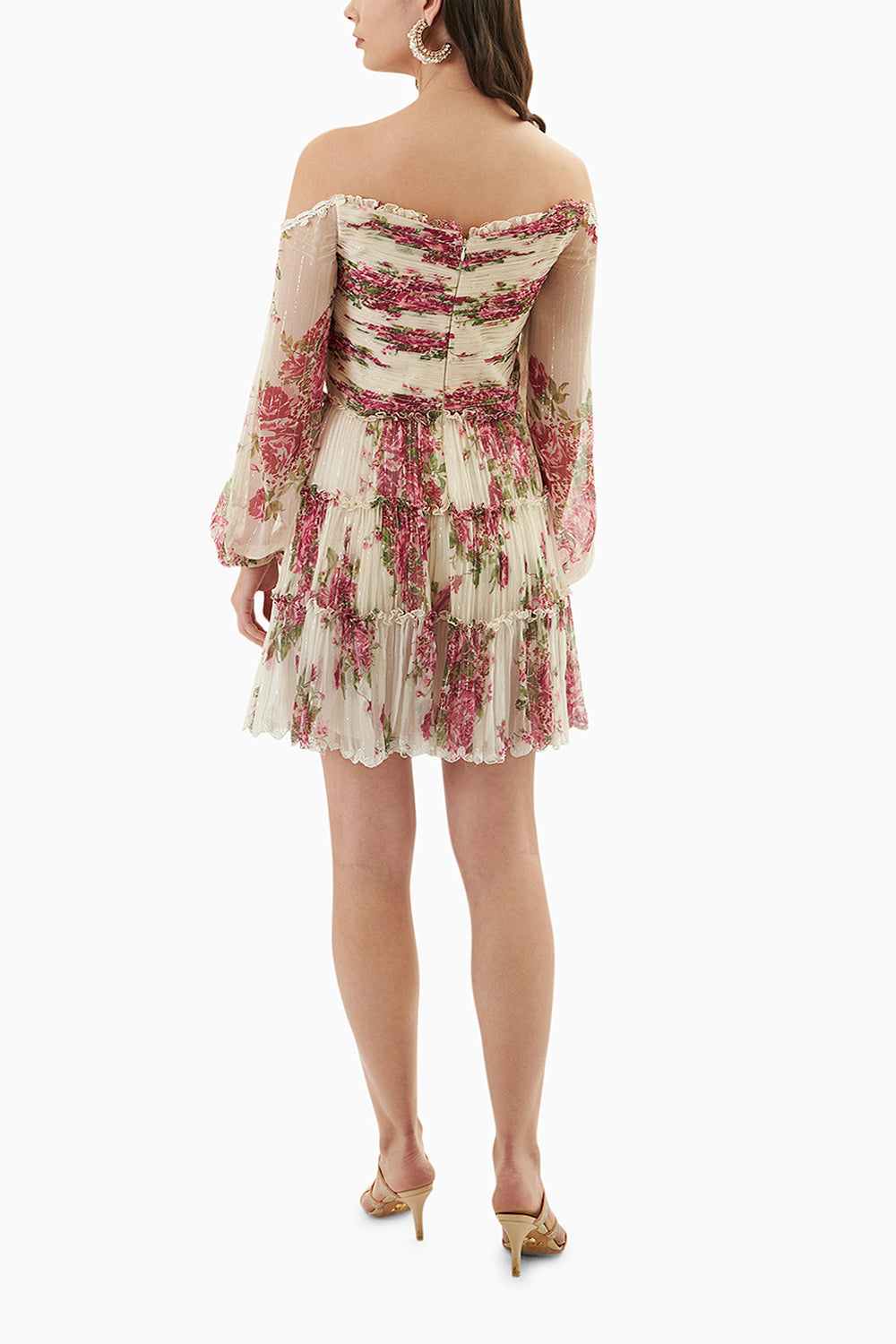 Rose Printed Off-Shoulder Short Dress
