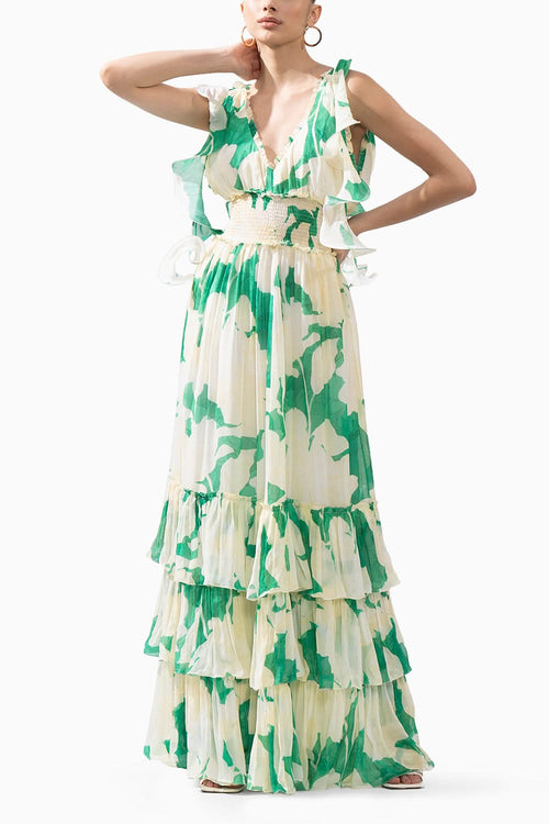 Bling Texture Chiffon Printed Tiered Dress