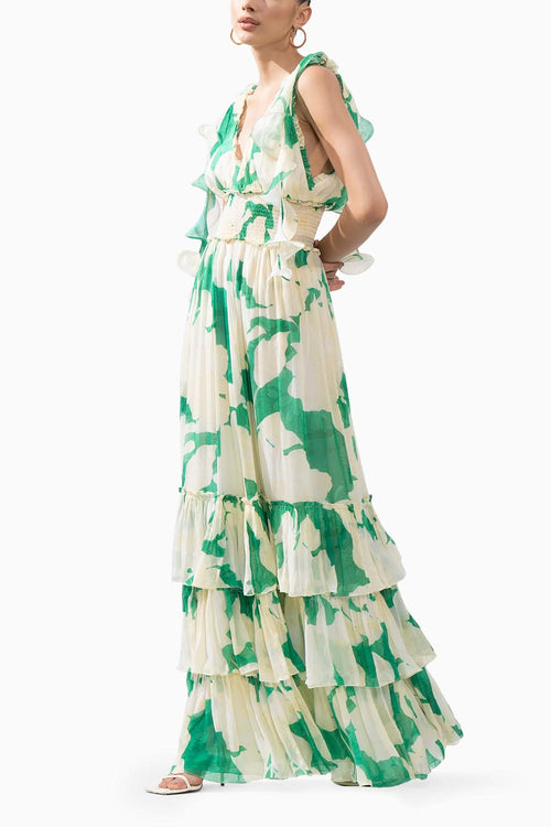 Bling Texture Chiffon Printed Tiered Dress