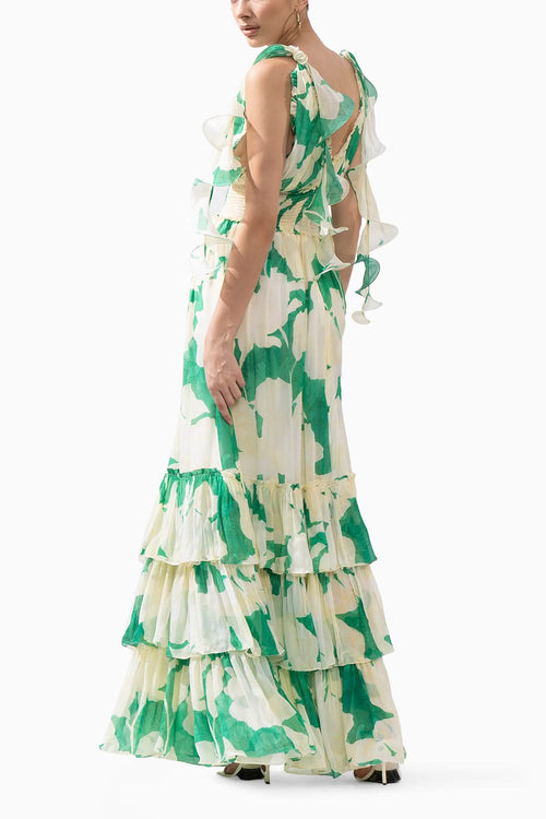 Bling Texture Chiffon Printed Tiered Dress