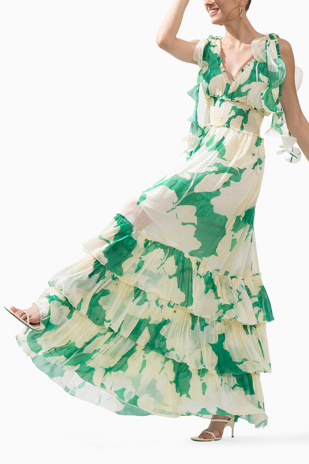 Bling Texture Chiffon Printed Tiered Dress