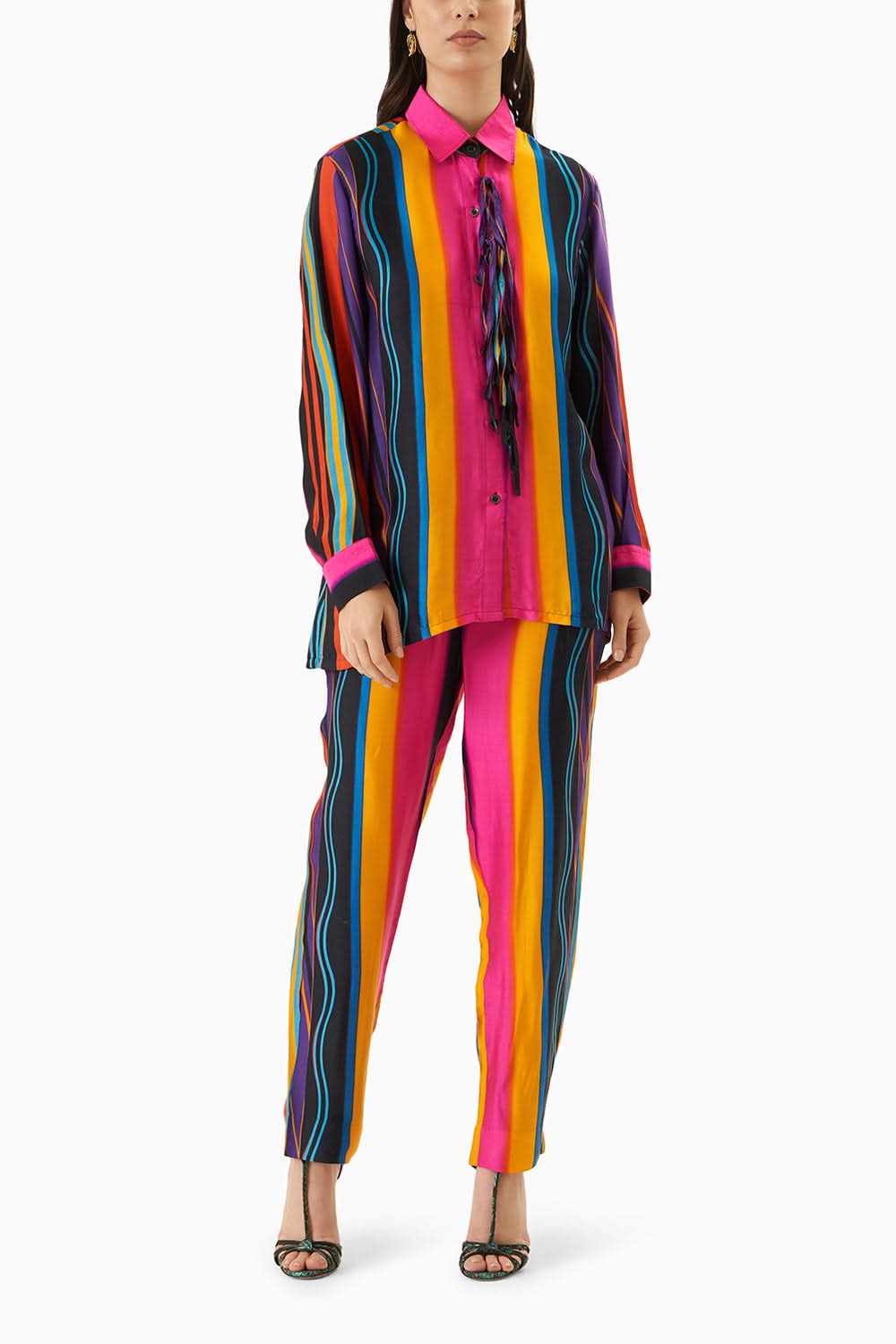 Multi coloured Dhari Vegan Silk Straight Trousers