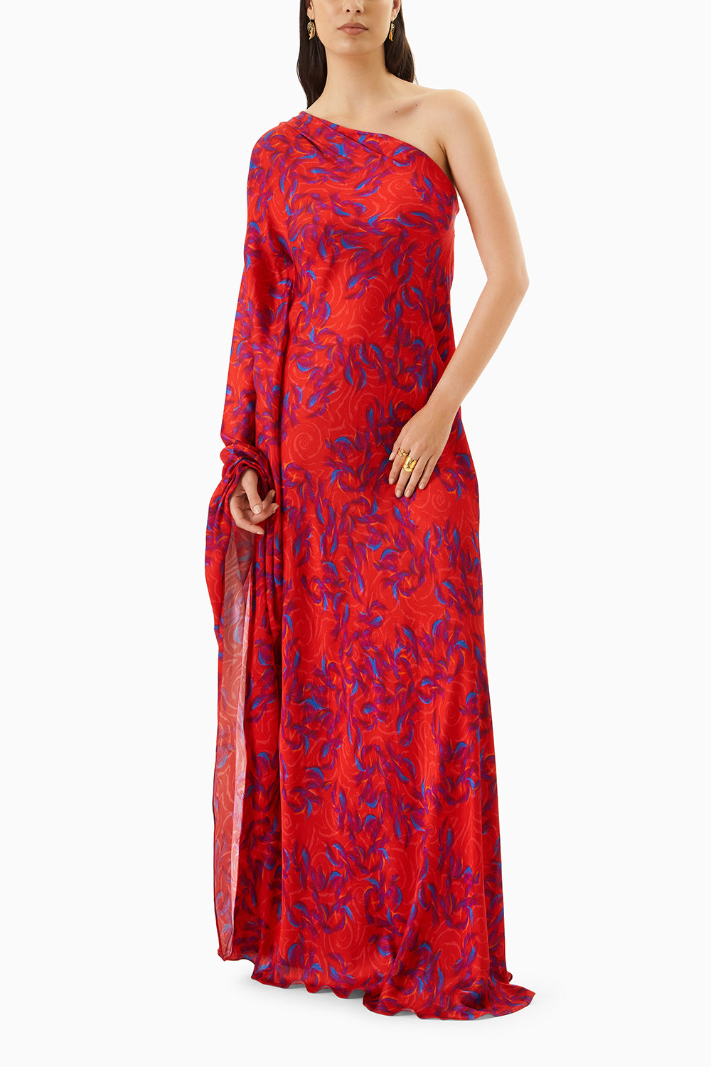Multi coloured Parker vegan silk one shoulder dress