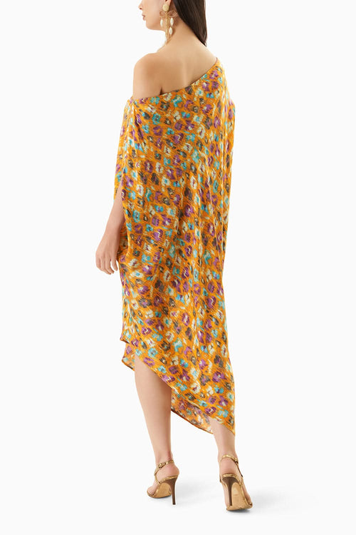 Multi coloured morton vegan silk draped dress