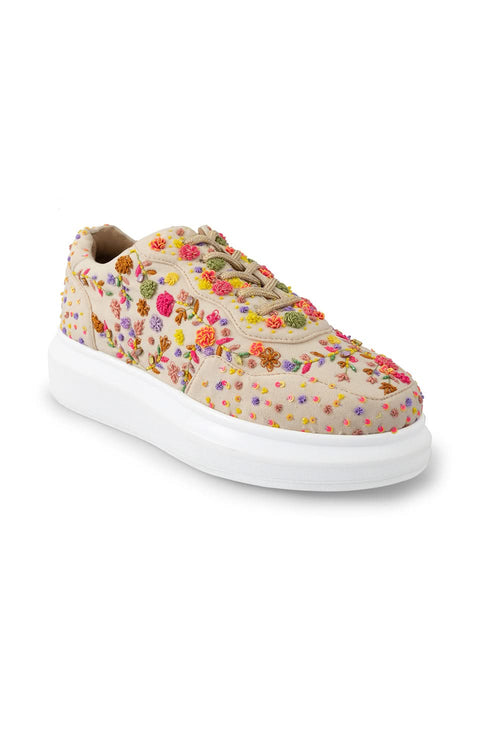 Multi Floral Corsage Classic Wedge Sneakers