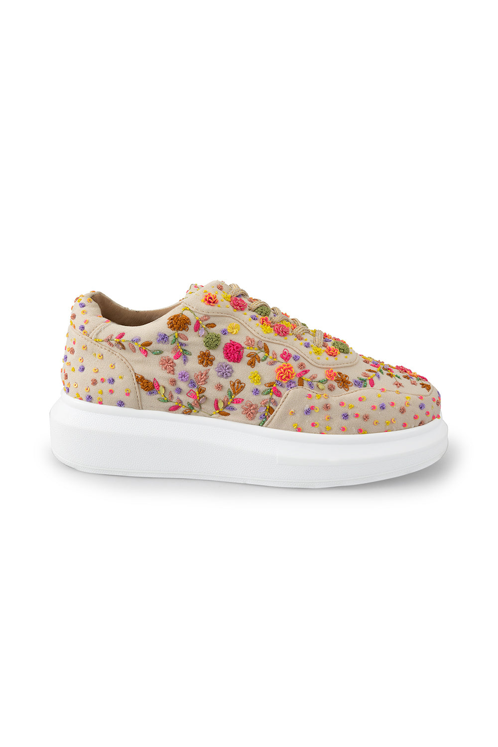 Multi Floral Corsage Classic Wedge Sneakers