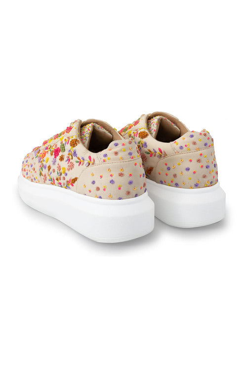 Multi Floral Corsage Classic Wedge Sneakers