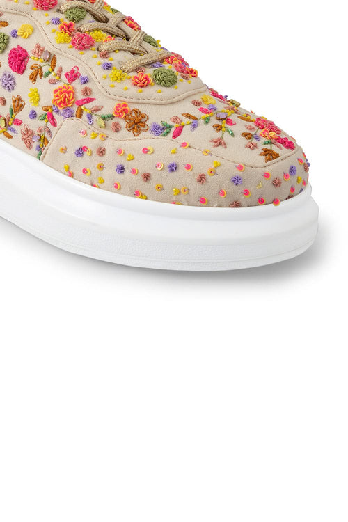 Multi Floral Corsage Classic Wedge Sneakers