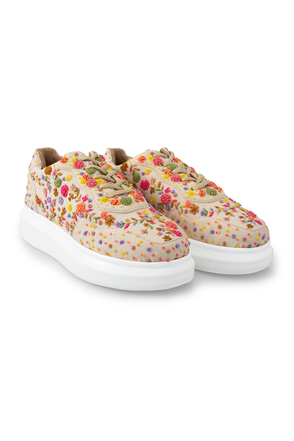 Multi Floral Corsage Classic Wedge Sneakers