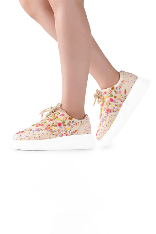 Multi Floral Corsage Classic Wedge Sneakers