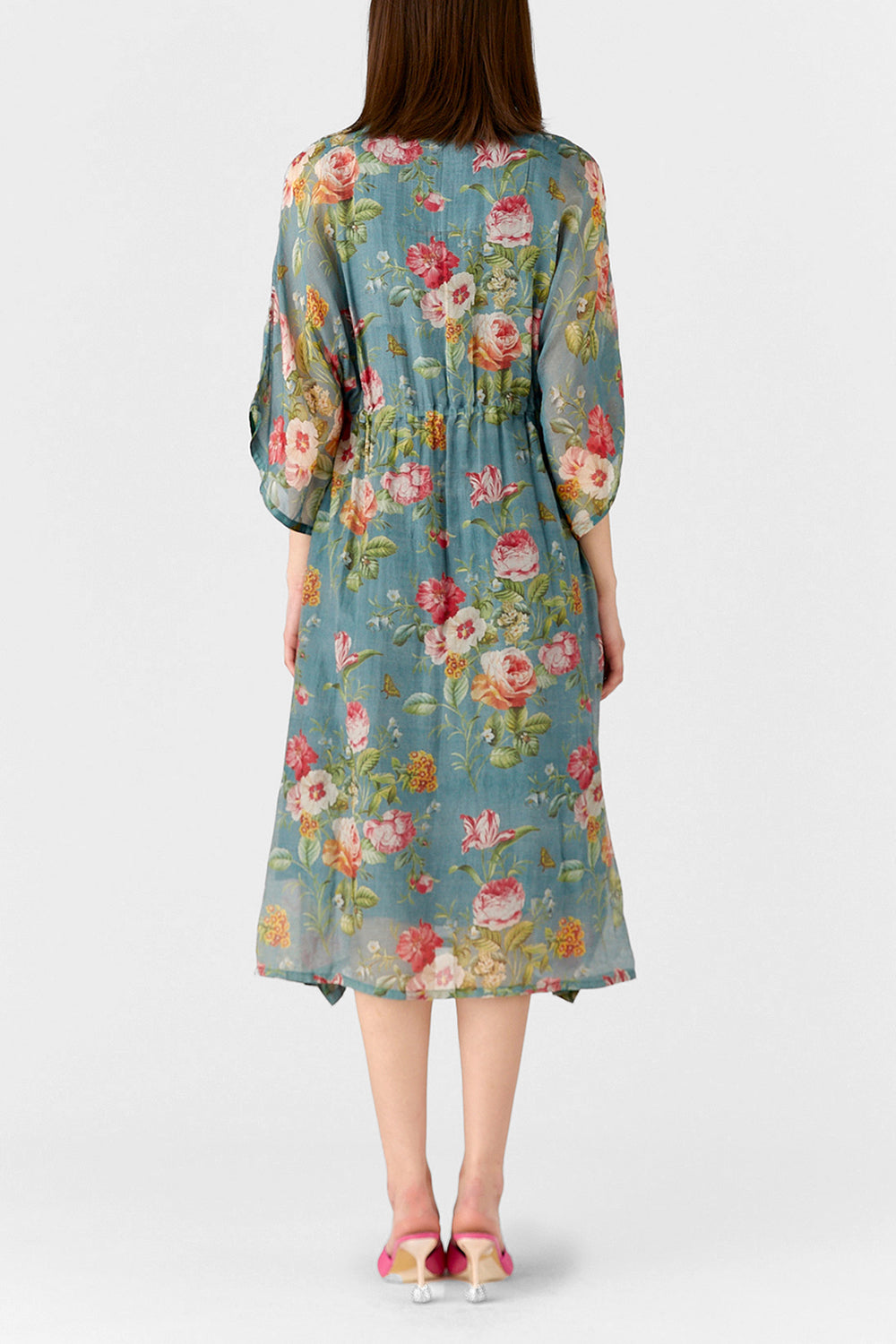 Bright Teal Floral Printed Kaftan