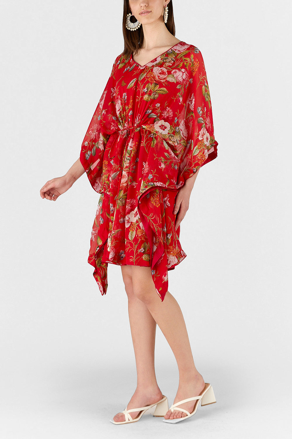 Cherry Red Floral Printed Kaftan