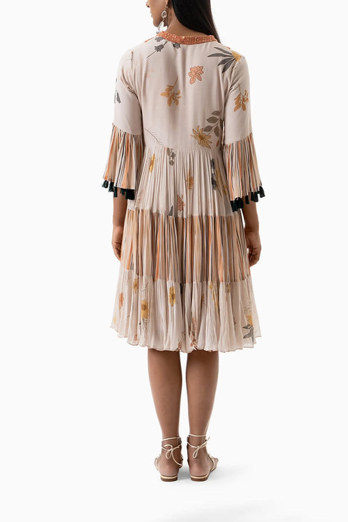 Rust Stripes Tier Dress with Doodle Print