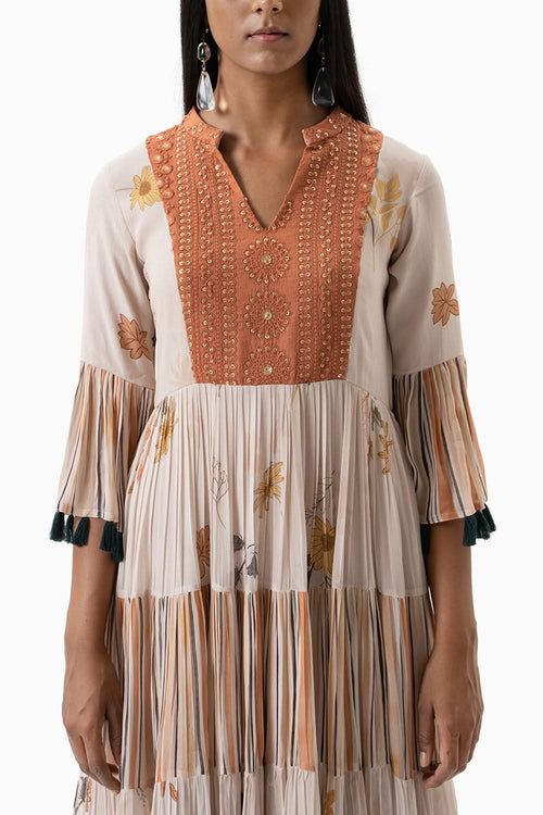 Rust Stripes Tier Dress with Doodle Print