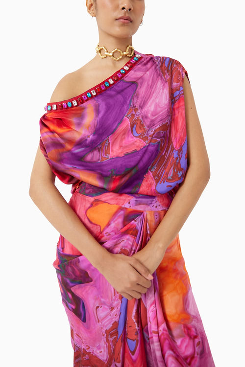 Red Sea One Shoulder Top & Skirt Co-ord