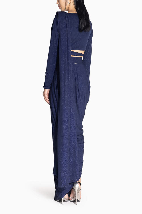 Star Blue Sari with Tie Up Top