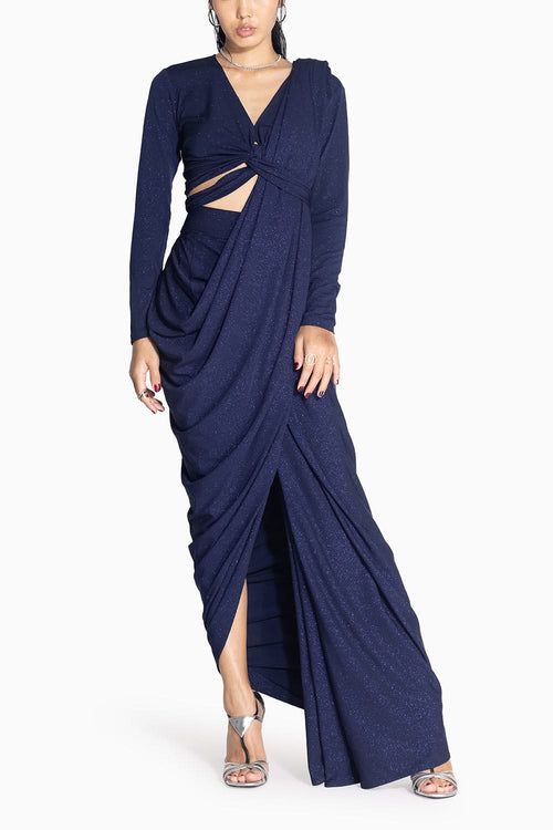 Star Blue Sari with Tie Up Top