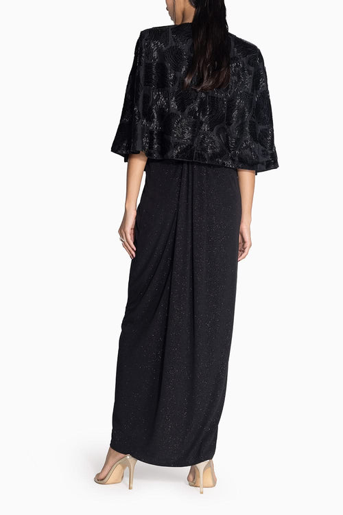 Black Pleated Dress with Wave Cape