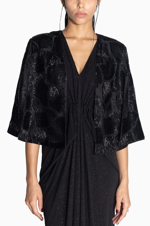 Black Pleated Dress with Wave Cape