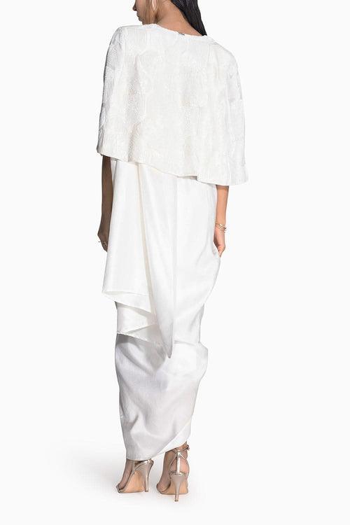 Masai Godet White Sari with Masai Top and Wave Cape