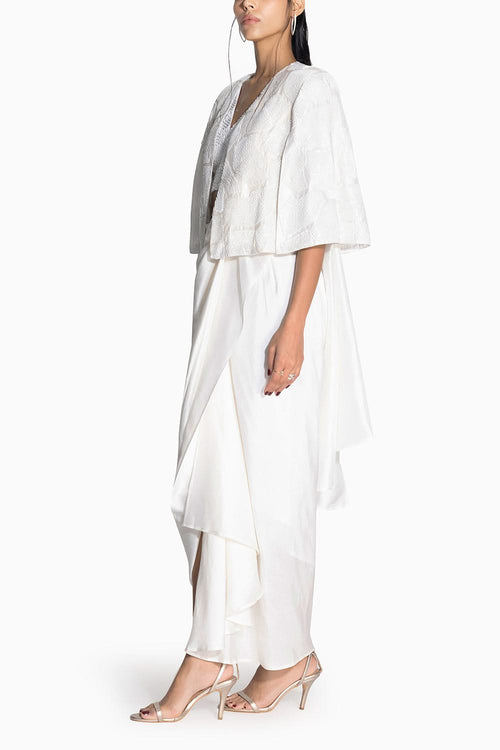 Masai Godet White Sari with Masai Top and Wave Cape