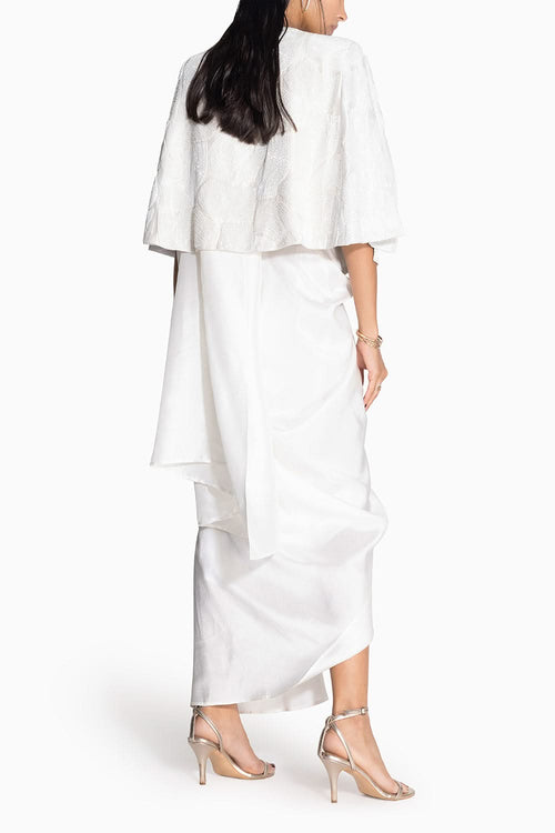 Masai Godet White Sari with Masai Top and Wave Cape