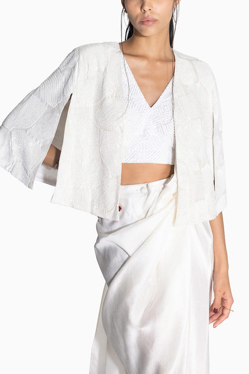 Masai Godet White Sari with Masai Top and Wave Cape