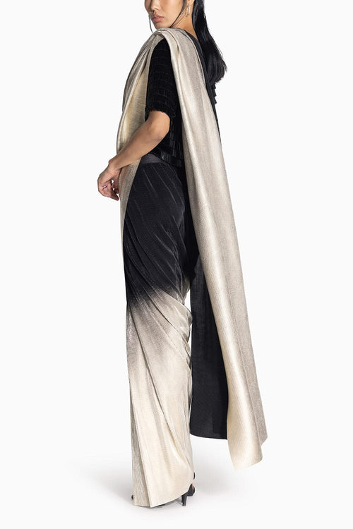Midnight Black Gold Sari with Swing Top