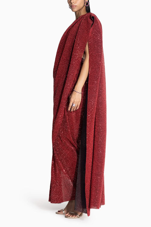 Sequins Red Sari with AQS Top