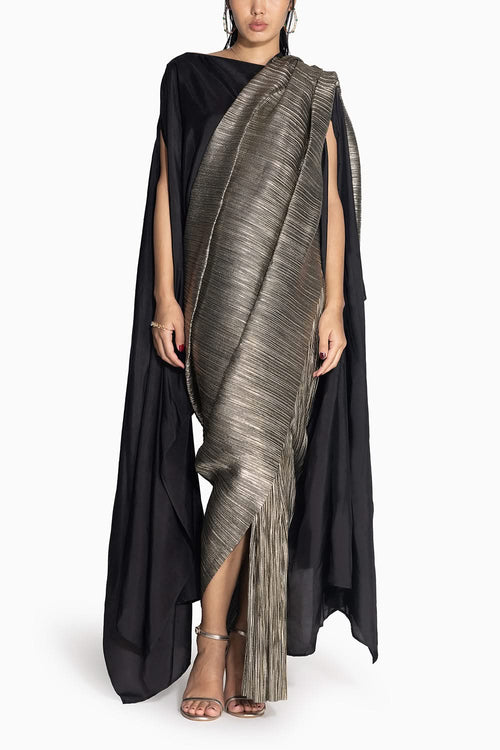 Metallic Black-Gold 2.0 Sari with SK Cape