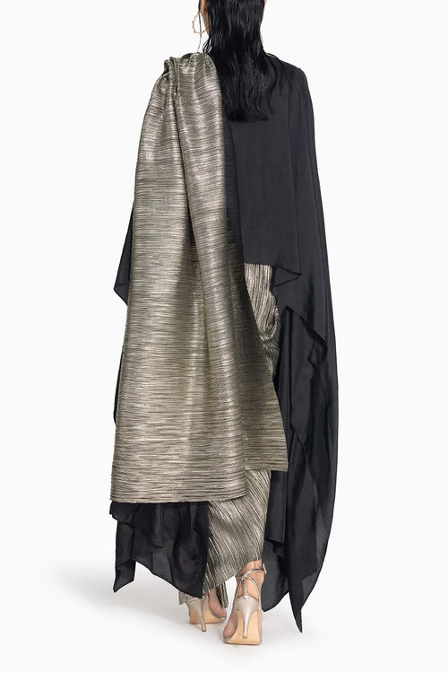 Metallic Black-Gold 2.0 Sari with SK Cape