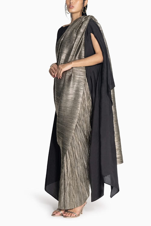 Metallic Black-Gold 2.0 Sari with SK Cape