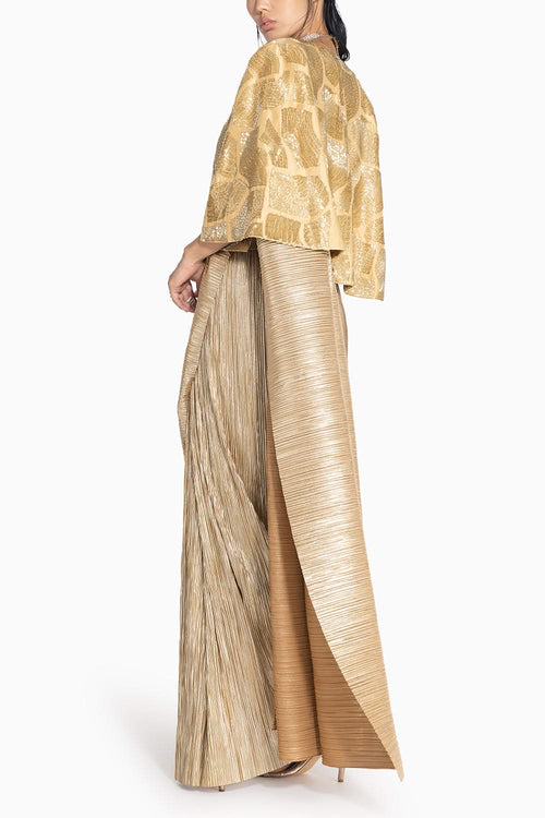 Metallic 2.0 Gold Sari with Milkyway Crossover Top and Wave Cape