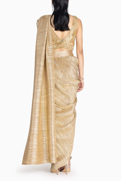 Metallic 2.0 Chocolate Gold Sari with Milkyway Crossover Top