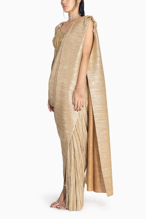 Metallic 2.0 Chocolate Gold Sari with Milkyway Crossover Top