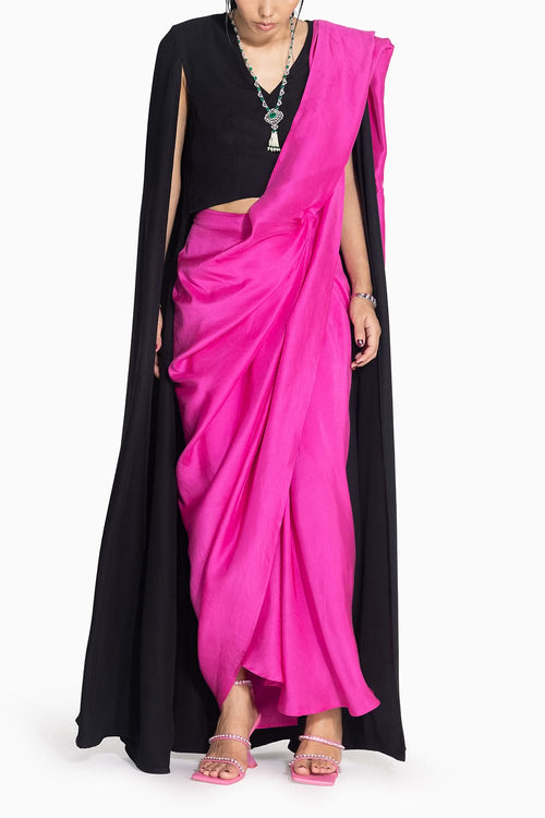Masai Godet Fuschia Sari with Neha Cape