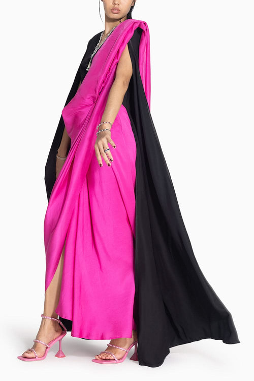 Masai Godet Fuschia Sari with Neha Cape