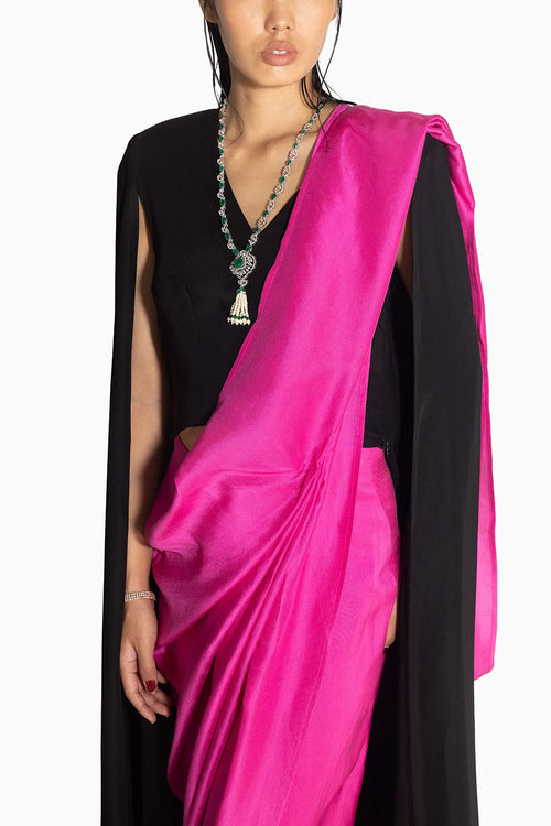 Masai Godet Fuschia Sari with Neha Cape