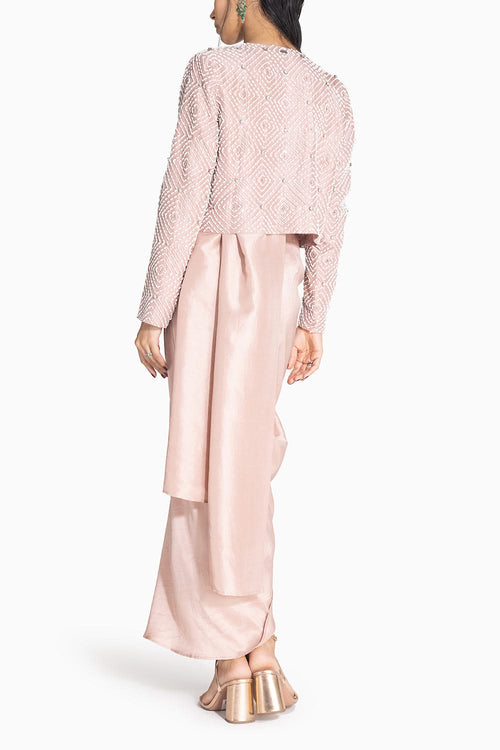 Masai Godet Baby Pink Sari with Ruffle Blouse and Regent Jacket