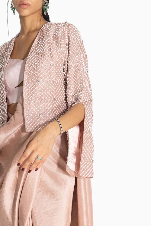 Masai Godet Baby Pink Sari with Ruffle Blouse and Regent Jacket