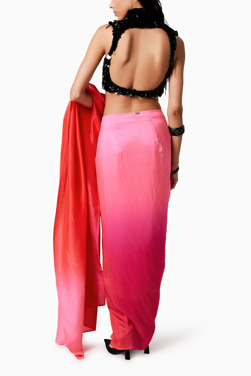 Tasha Top with Ombre Pink Red Masai Godet Sari