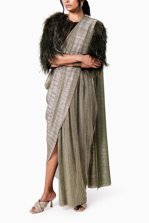 Feather Jacket with AQ Sari