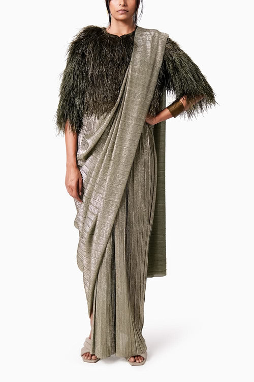Feather Jacket with AQ Sari