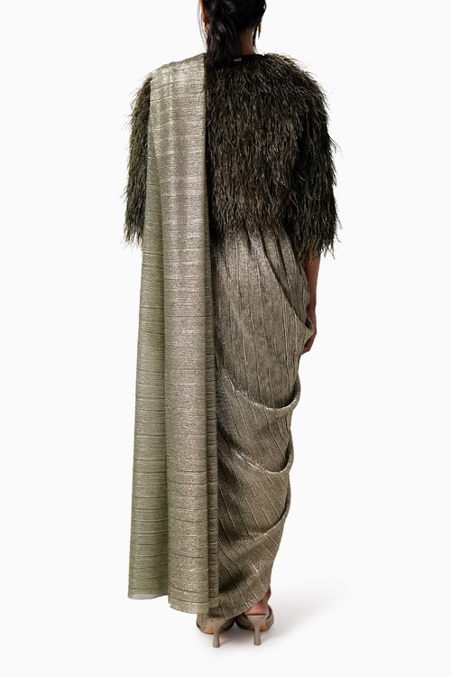 Feather Jacket with AQ Sari